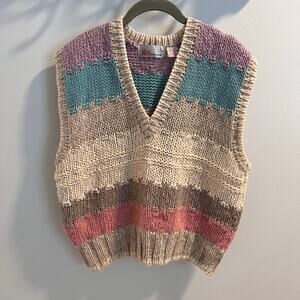 Vtg JbJ Sportswear Multicolor Stripe Pullover Sweater Vest Size L